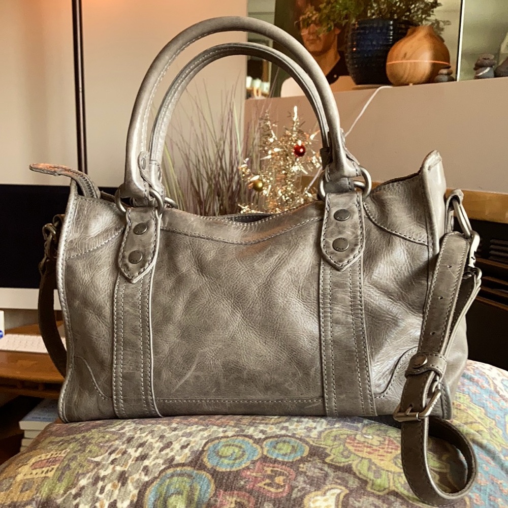 FRYE Melissa Washed Leather Satchel or Crossbody Bag Carbon